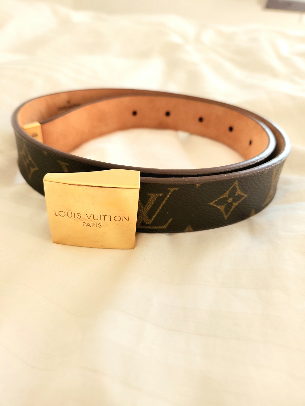 Louis Vuitton Women's Monogram Brown Leather Belt with Gold Buckle